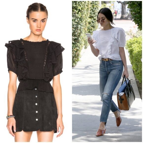 💕ISABEL MARANT ETOILE💕 Black Ruffled Nathan Blouse ~ 100% Cotton Black 34 EU - Picture 1 of 16